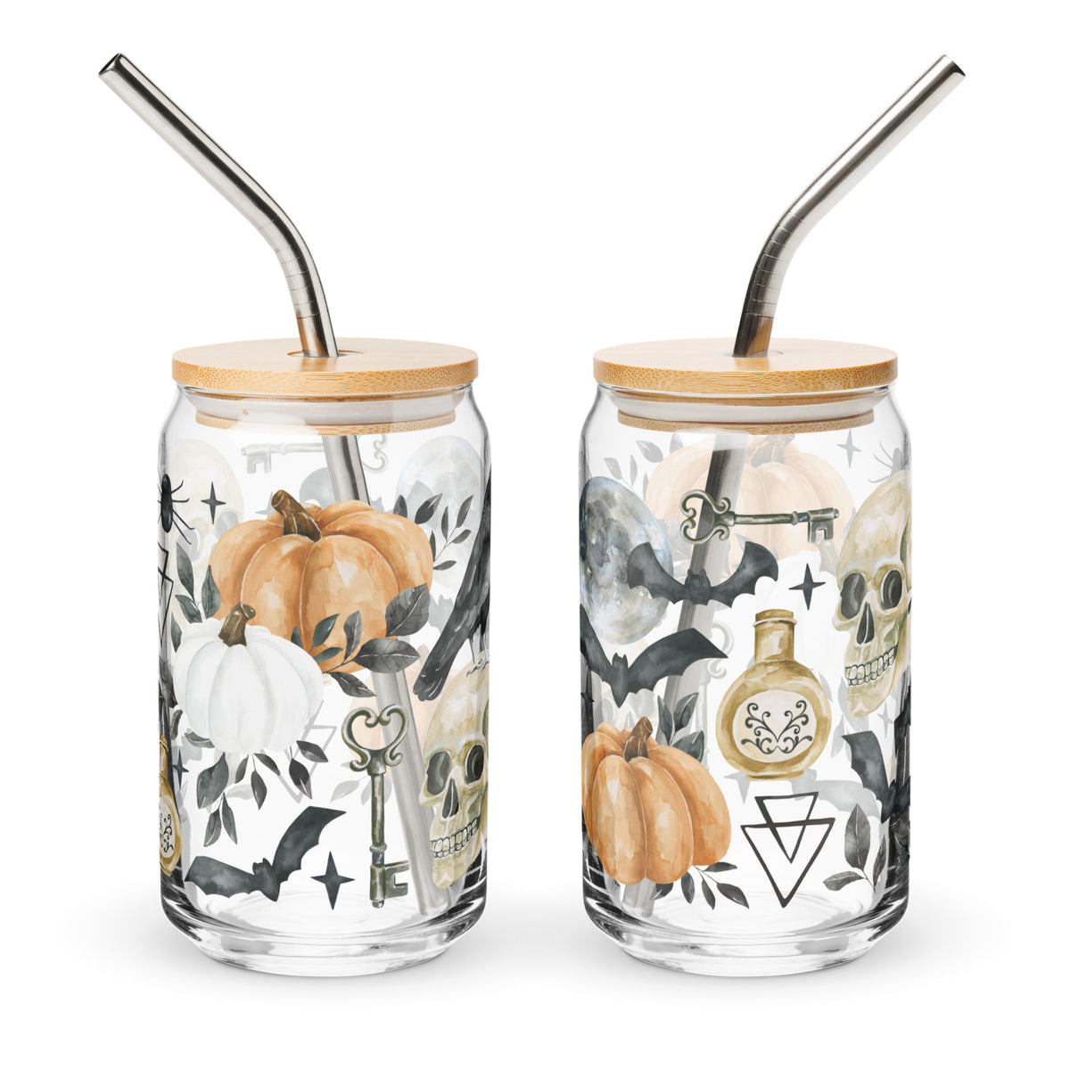 a couple of glass jars with metal straws in them