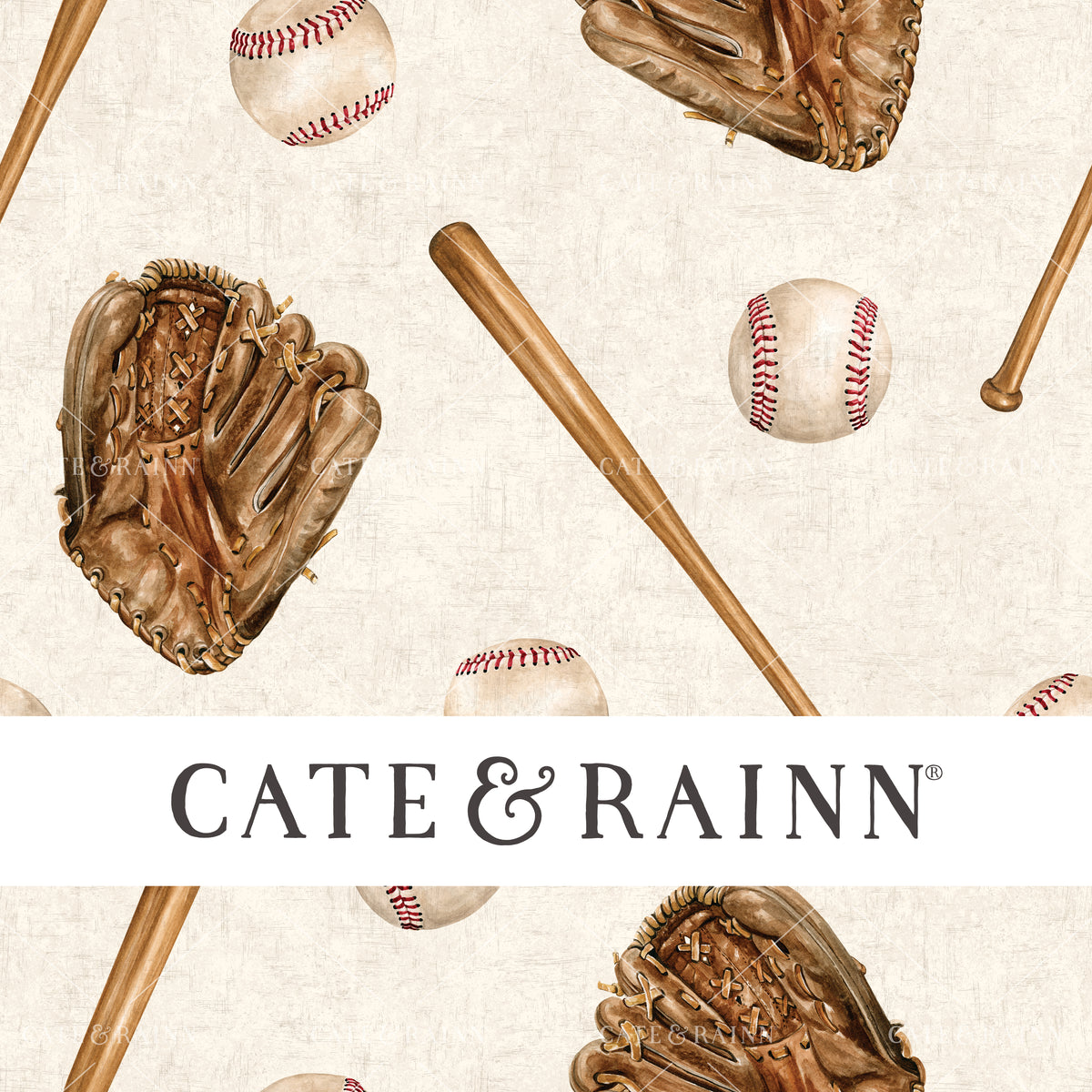 A hand-painted vintage sports watercolor baseball design by Cate and Rainn®