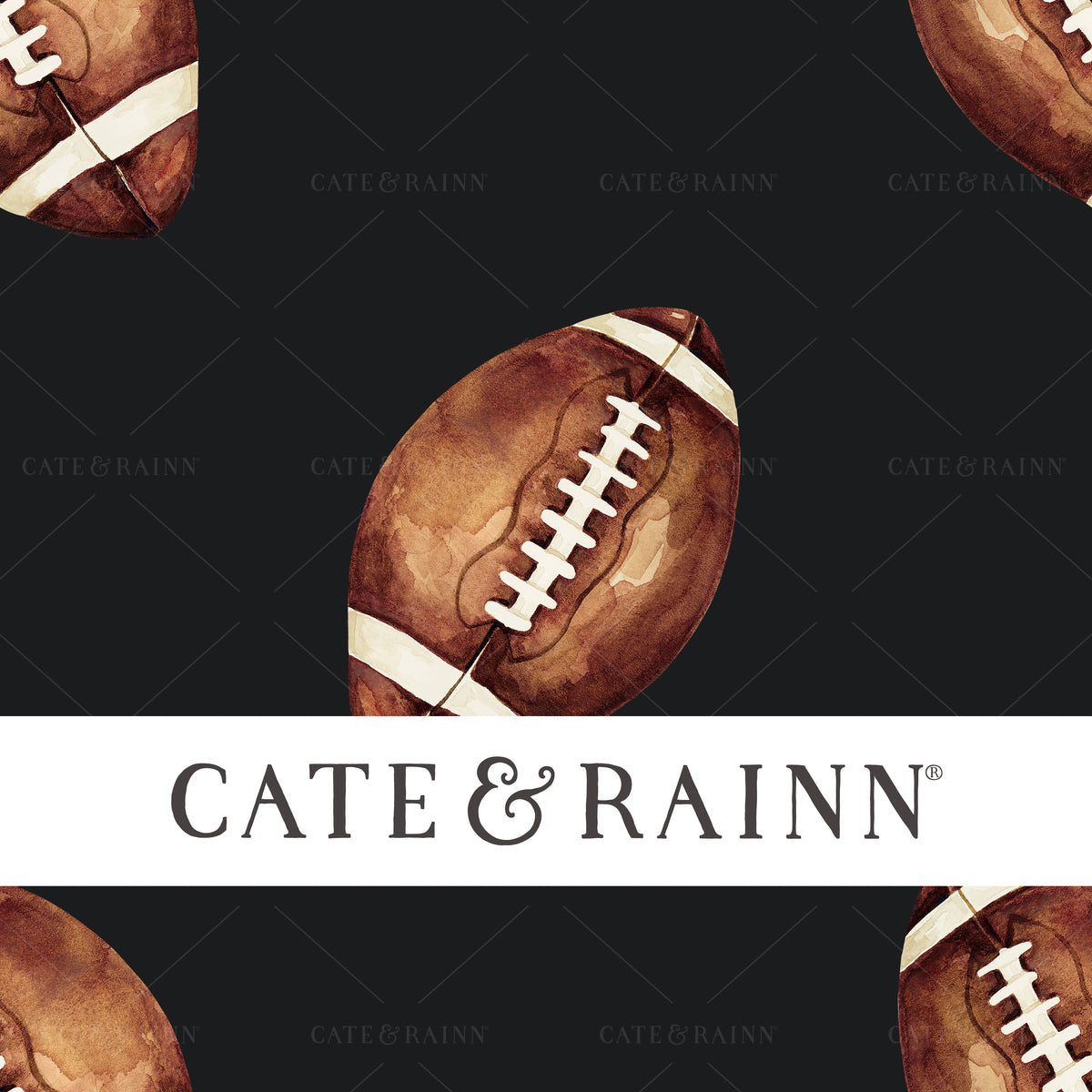 A hand-painted watercolor football design by Cate and Rainn®