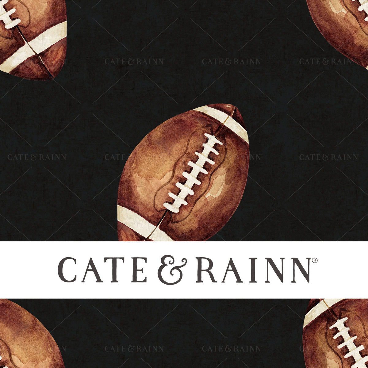 A hand-painted watercolor football design by Cate and Rainn®