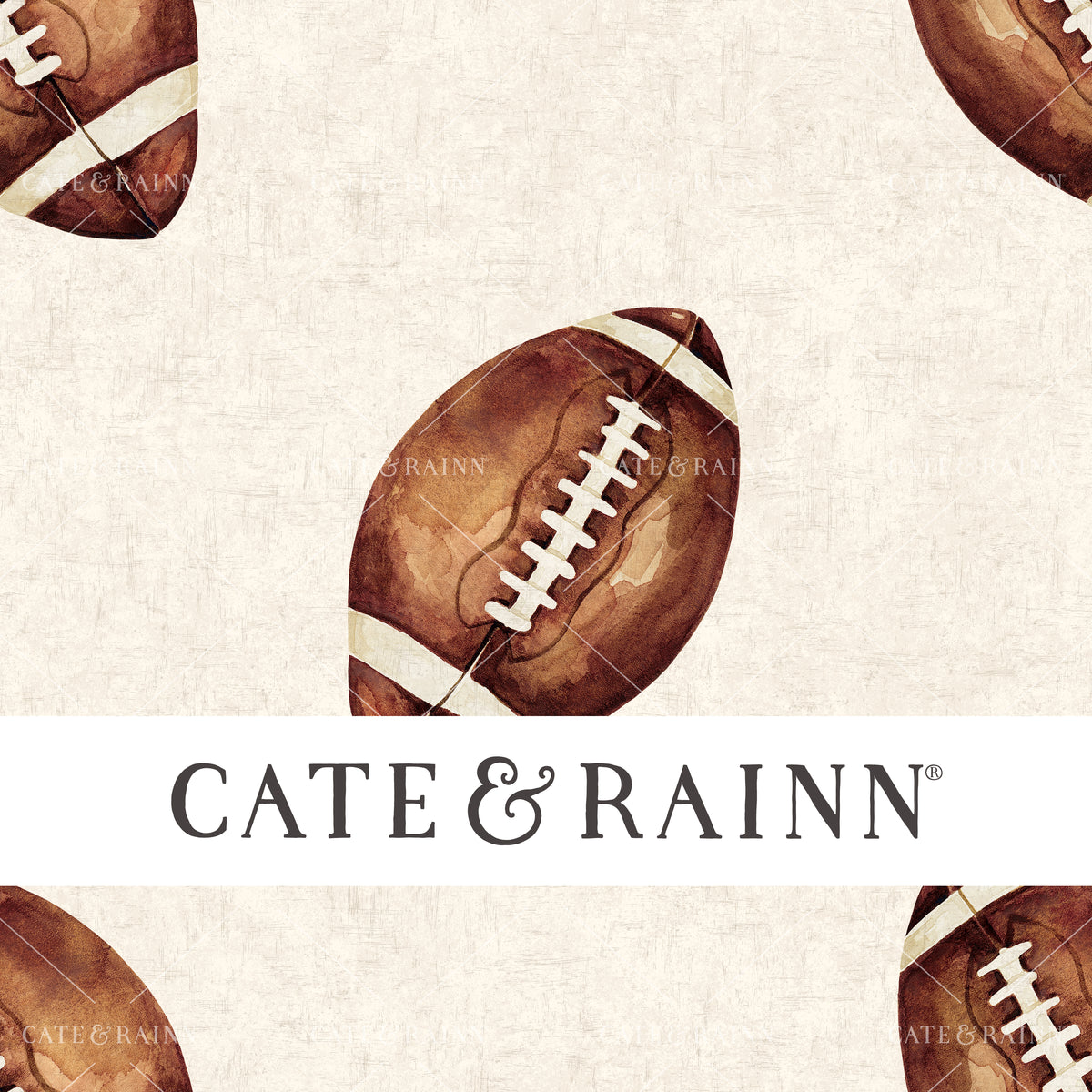 A hand-painted watercolor football design by Cate and Rainn®
