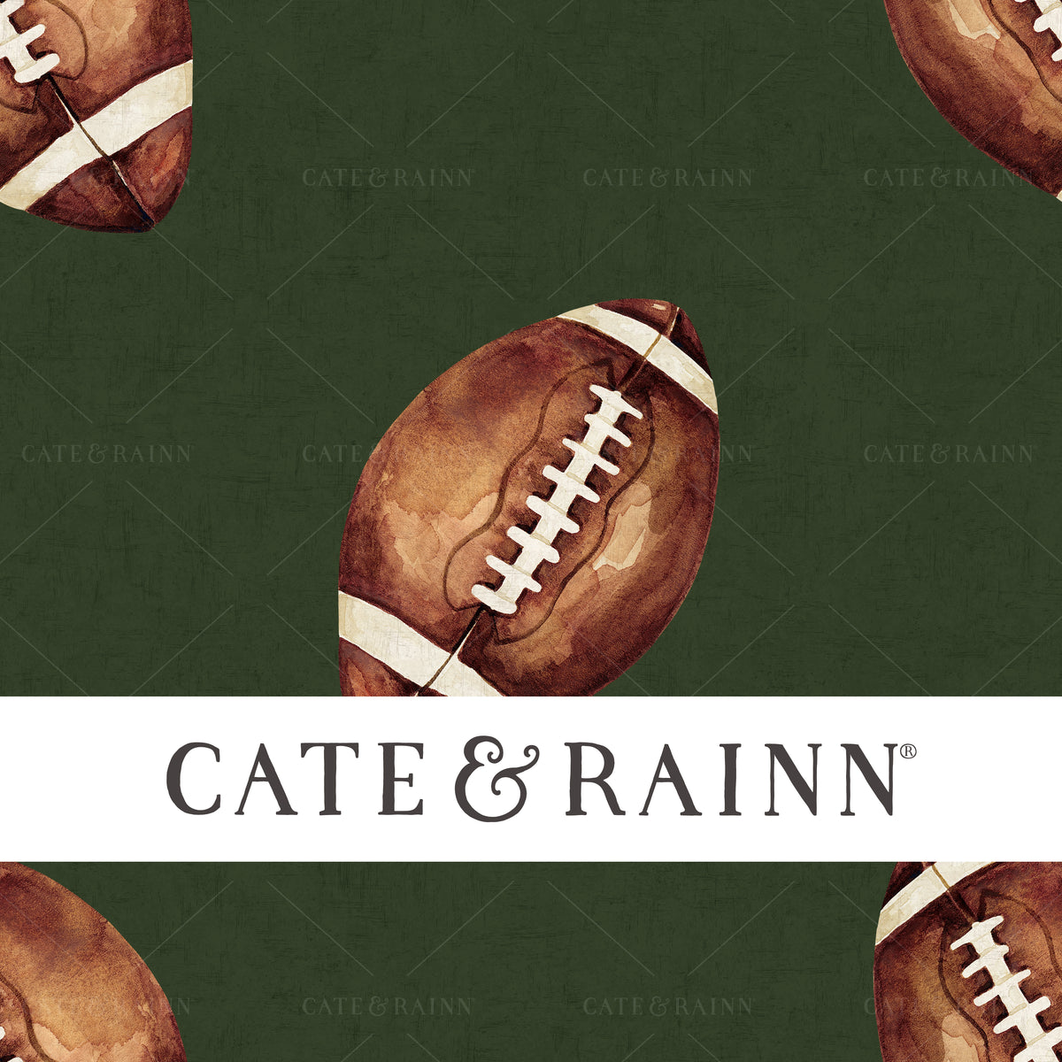 A hand-painted watercolor football design by Cate and Rainn®