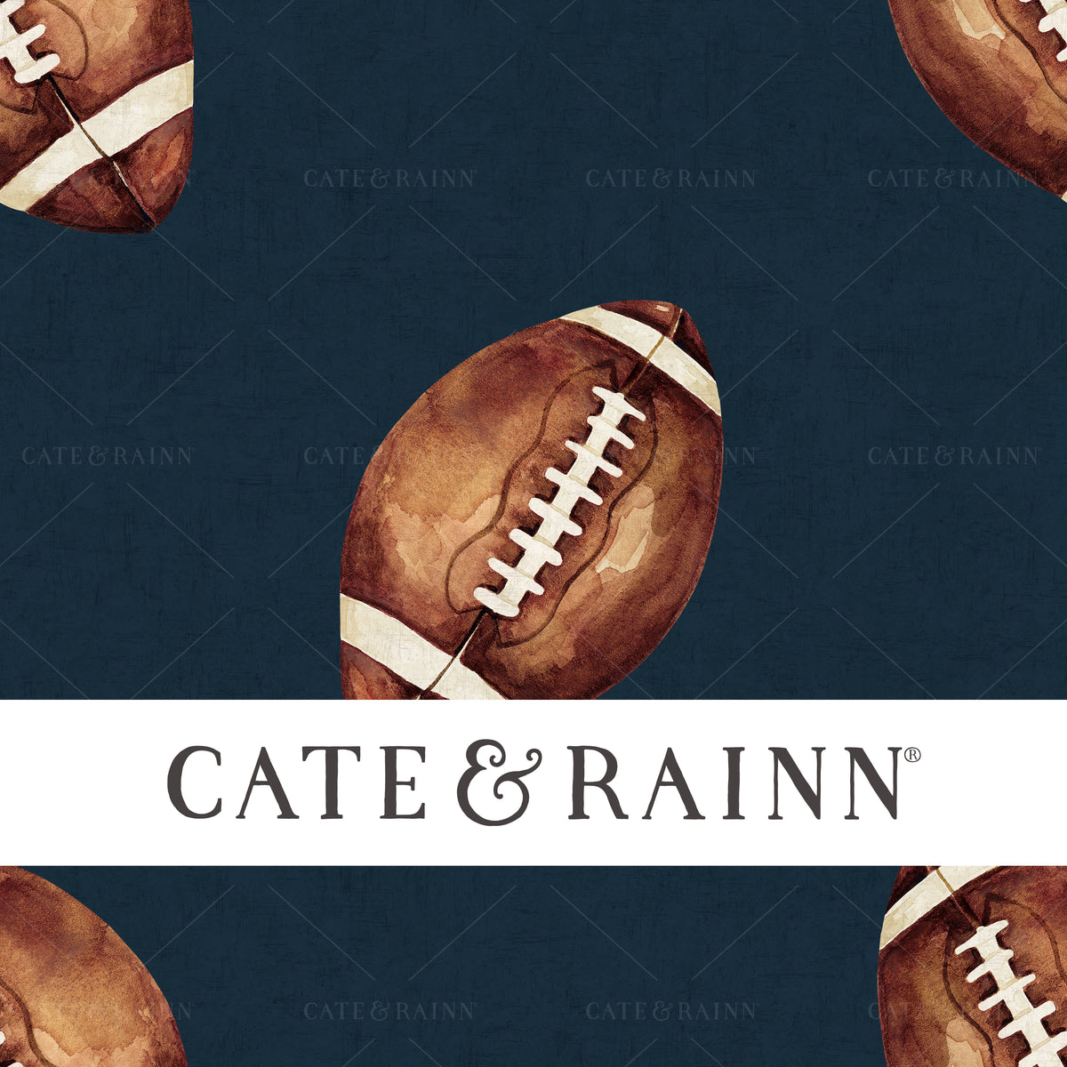 A hand-painted watercolor football design by Cate and Rainn®