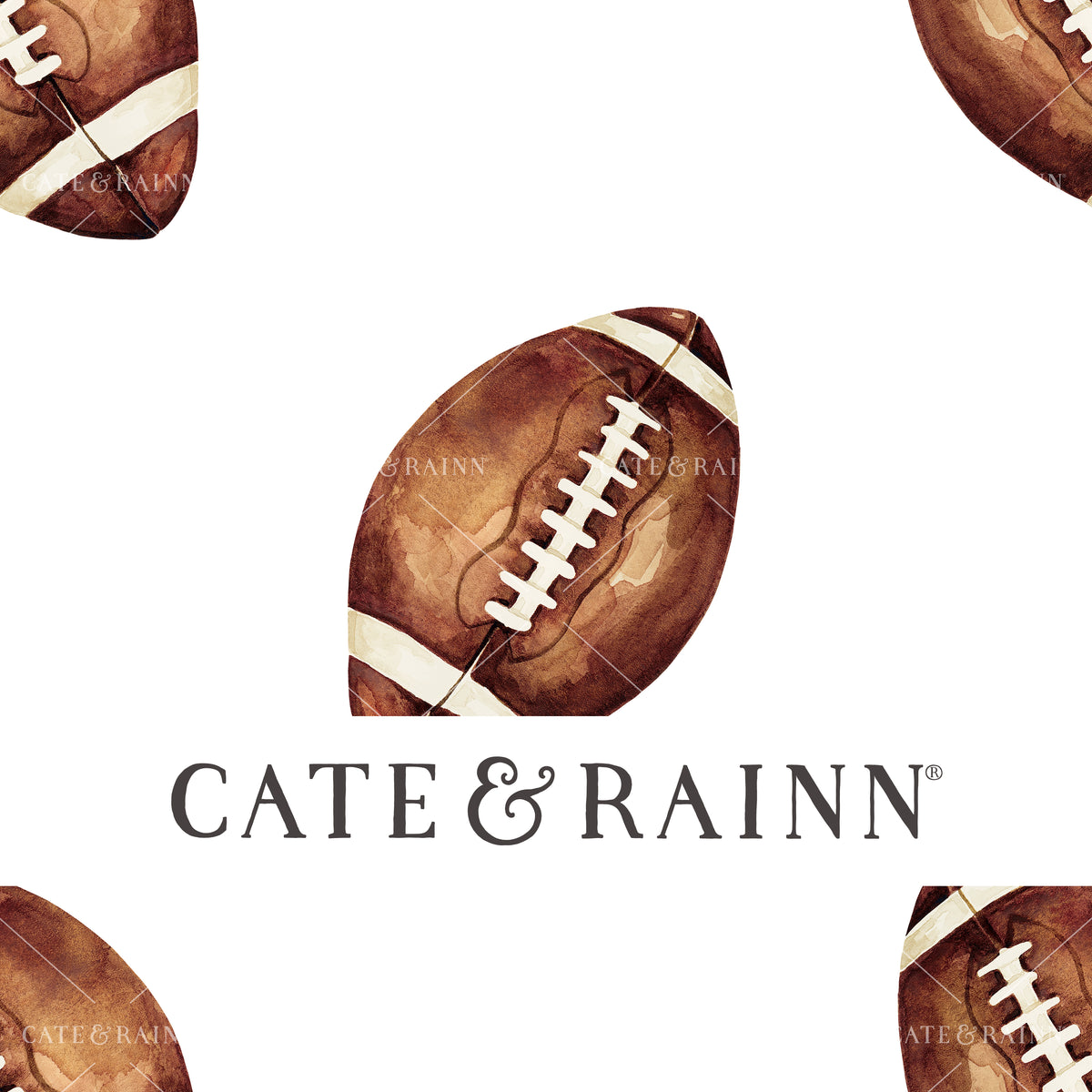A hand-painted watercolor football design by Cate and Rainn®