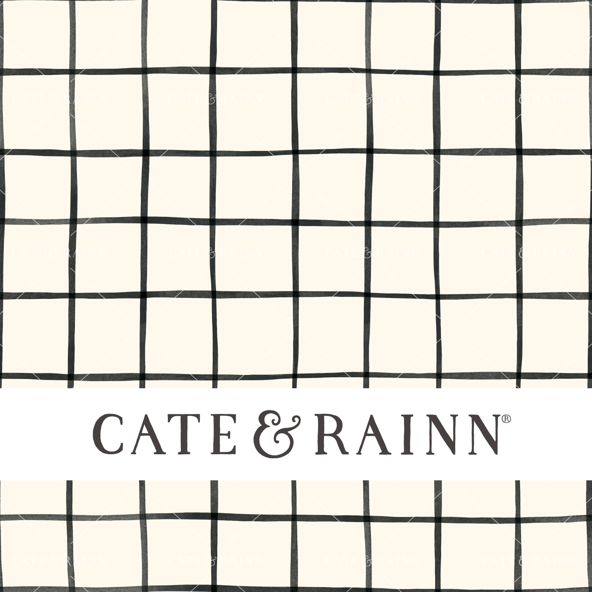 Black and cream grid plaid seamless pattern by Cate and Rainn.