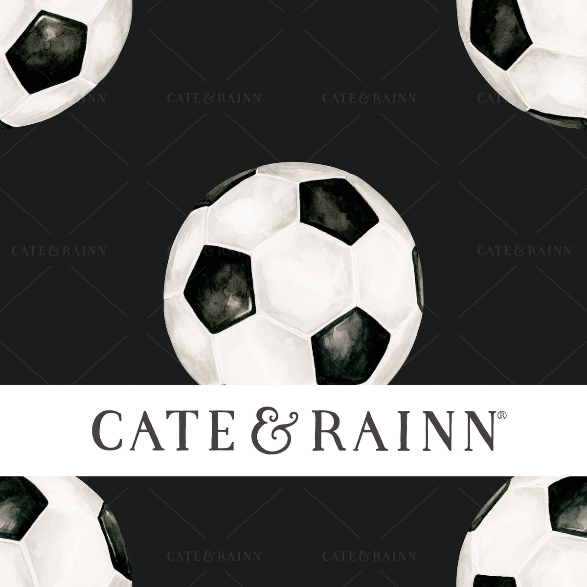 A hand-painted watercolor soccer design by Cate and Rainn®