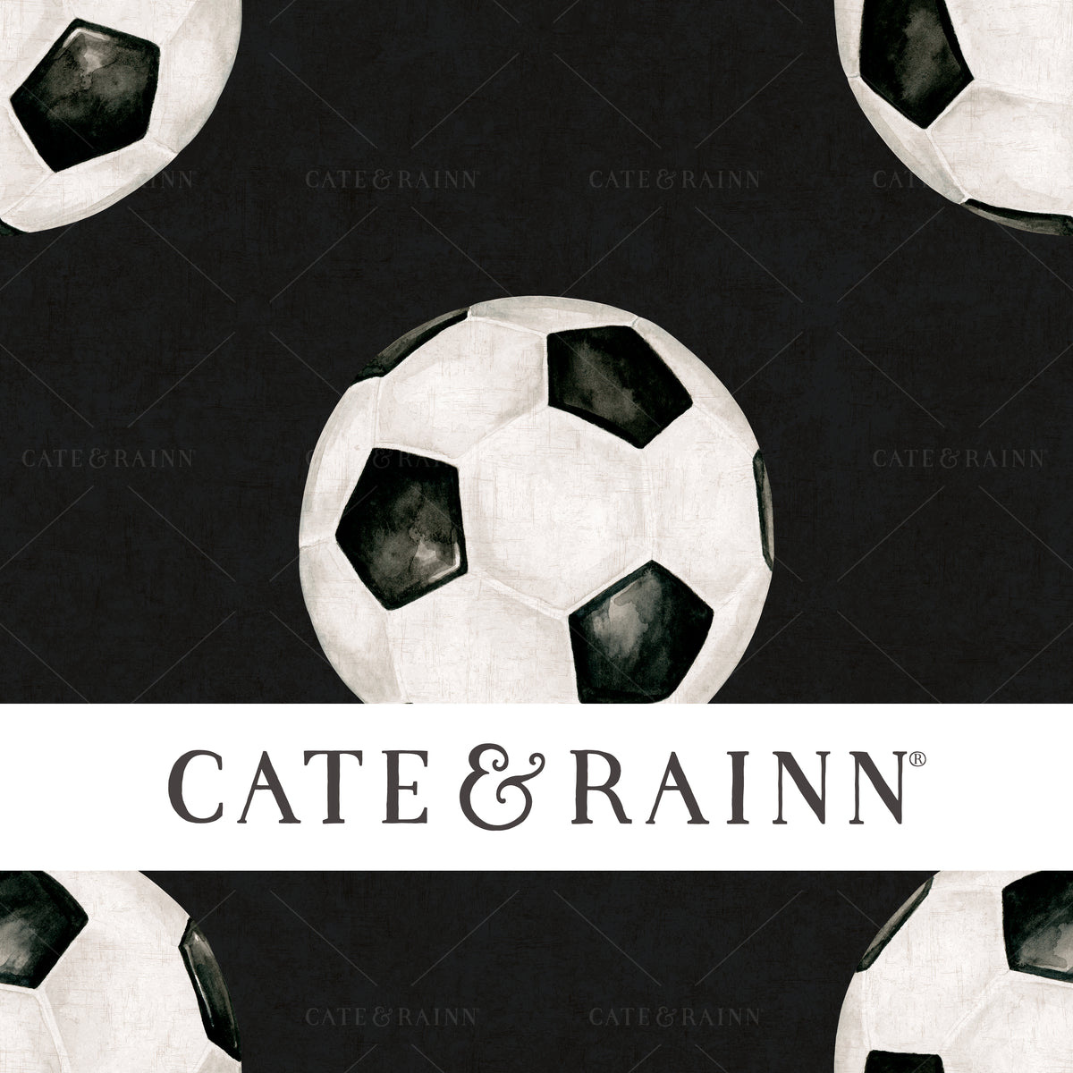 A hand-painted watercolor soccer design by Cate and Rainn®
