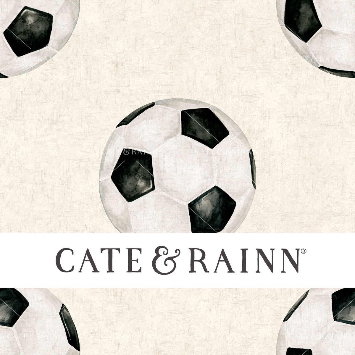 A hand-painted watercolor soccer design by Cate and Rainn®