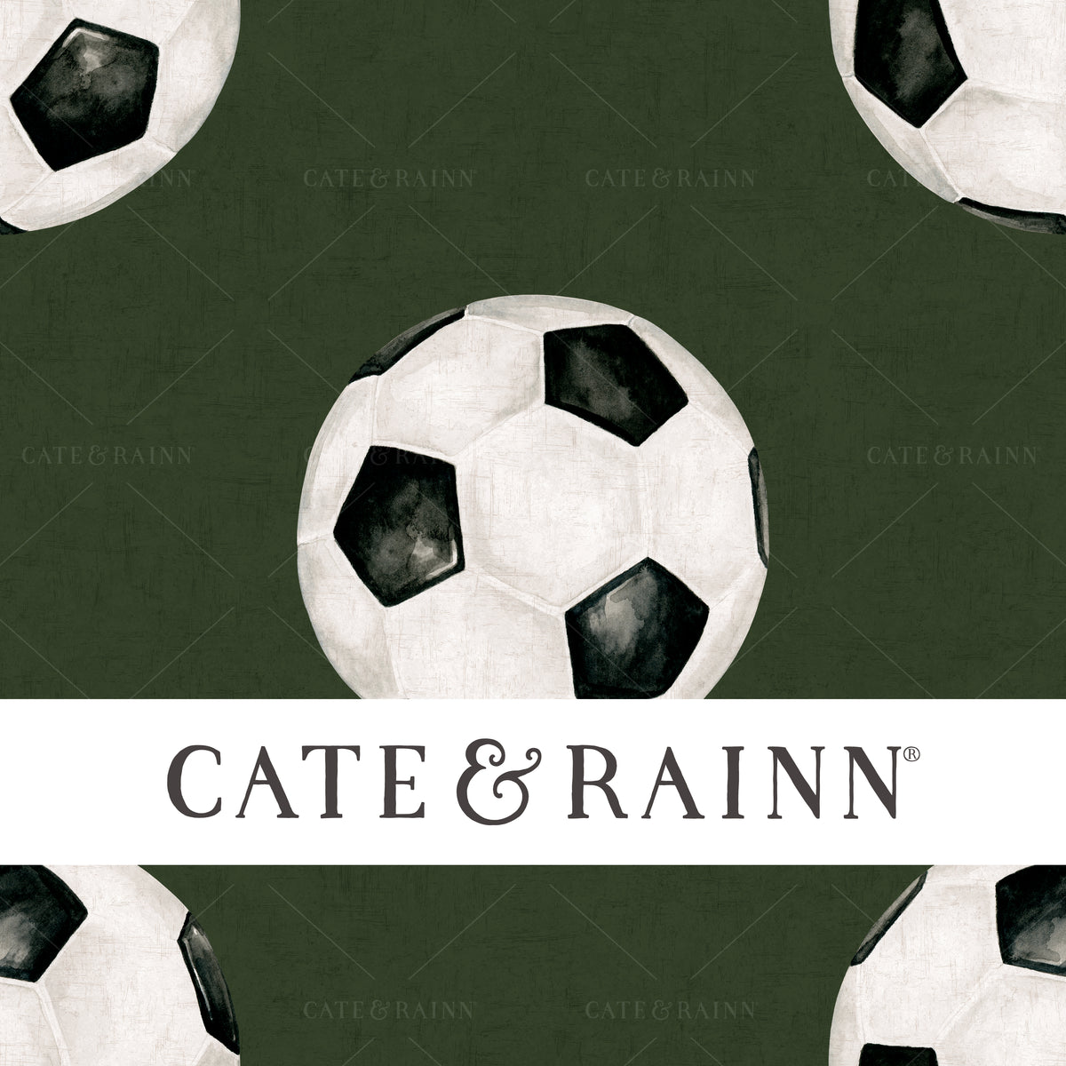 A hand-painted watercolor soccer design by Cate and Rainn®