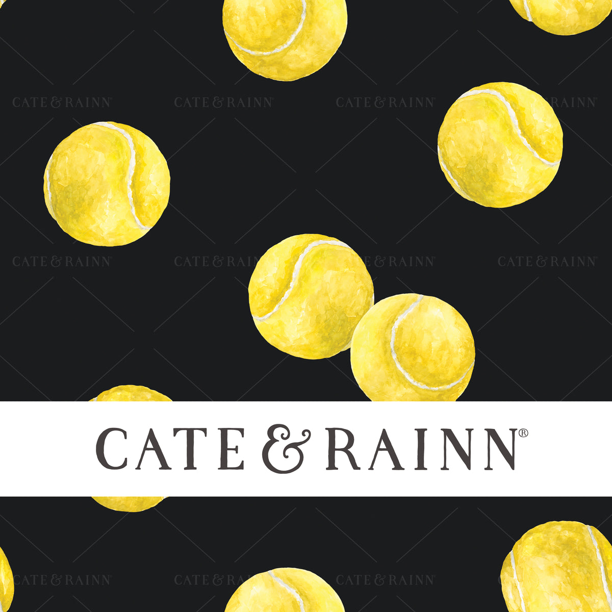 A hand-painted watercolor tennis design by Cate and Rainn®