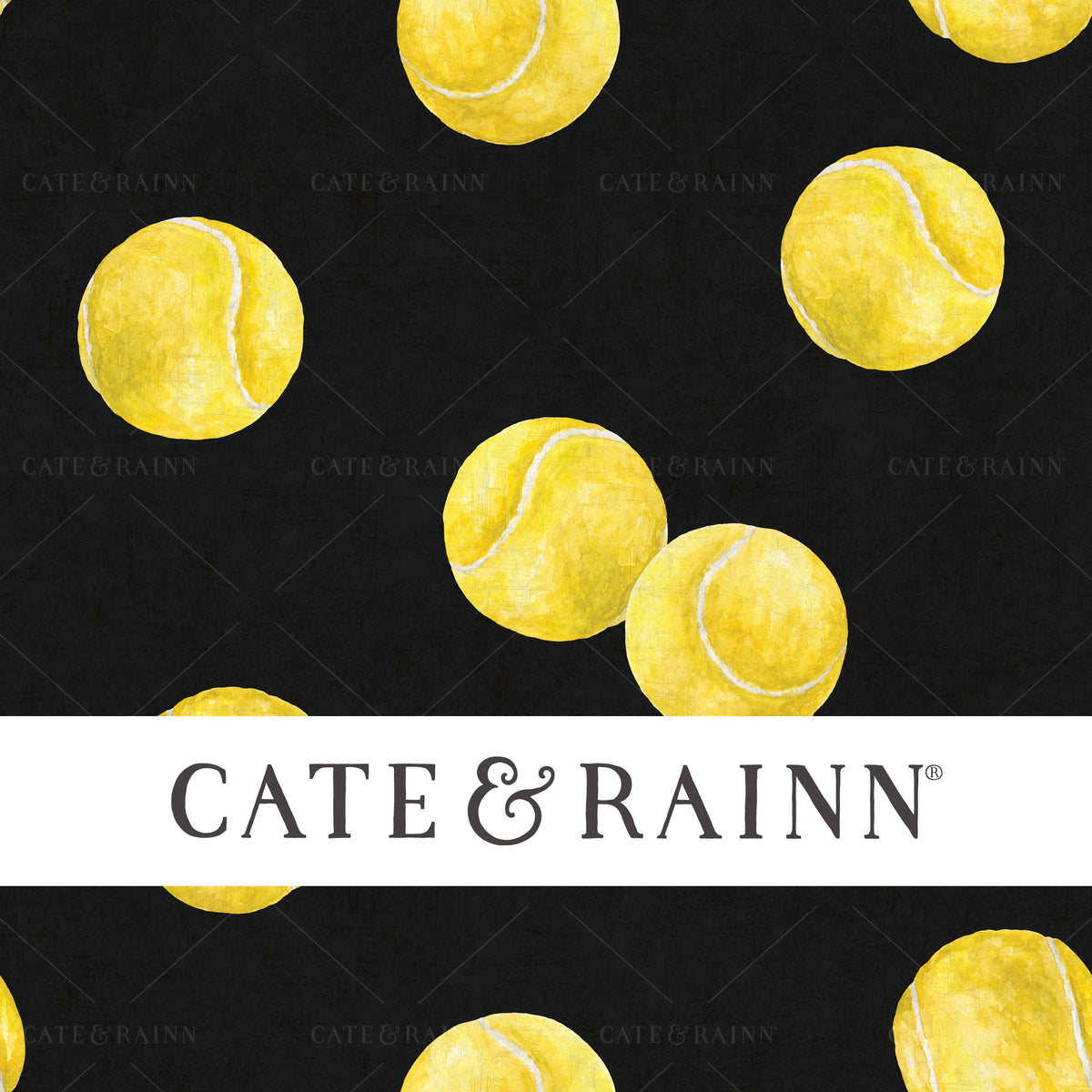 A hand-painted watercolor tennis design by Cate and Rainn®