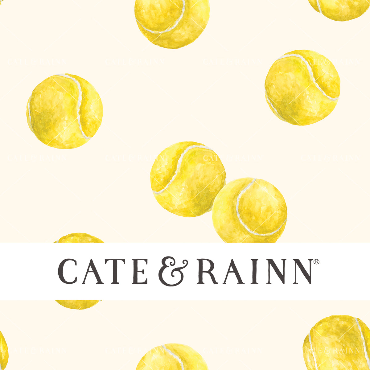 A hand-painted watercolor tennis design by Cate and Rainn®