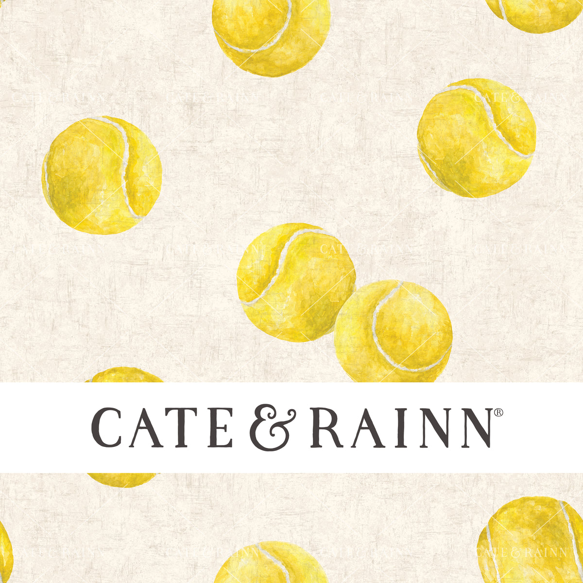 A hand-painted watercolor tennis design by Cate and Rainn®
