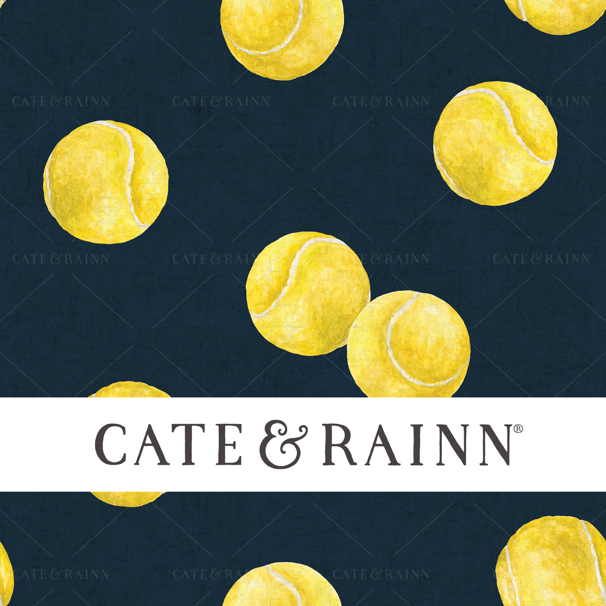 A hand-painted watercolor tennis design by Cate and Rainn®