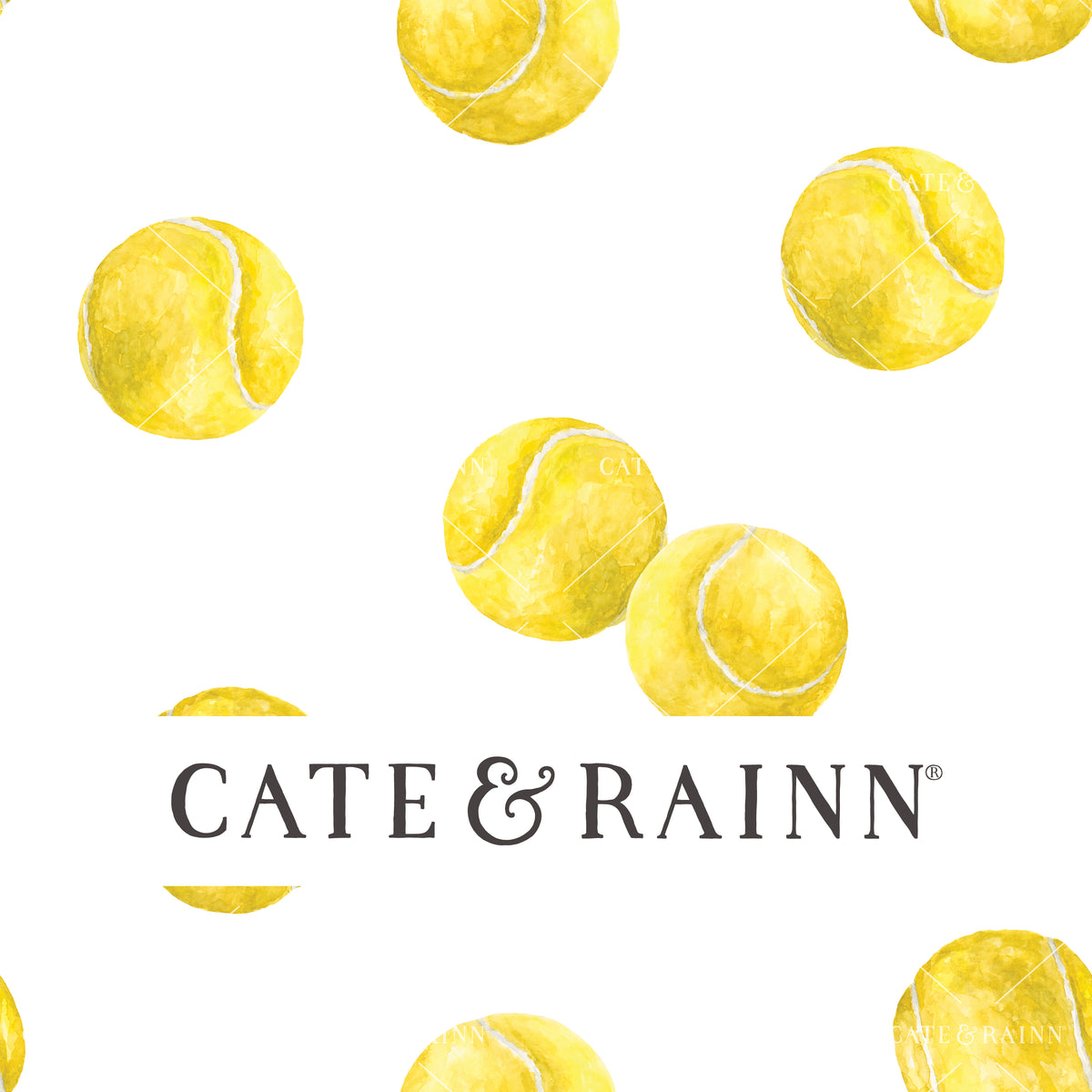 A hand-painted watercolor tennis design by Cate and Rainn®