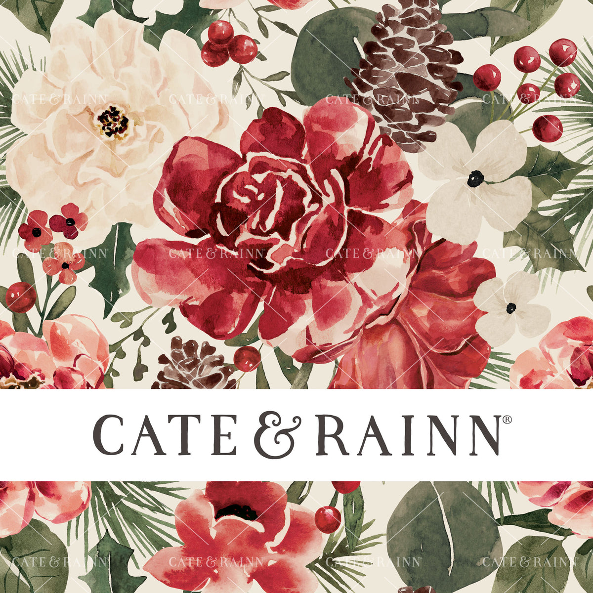 Vintage Christmas Pinecone Floral on Cream Seamless Pattern | Briar and Pine Collection