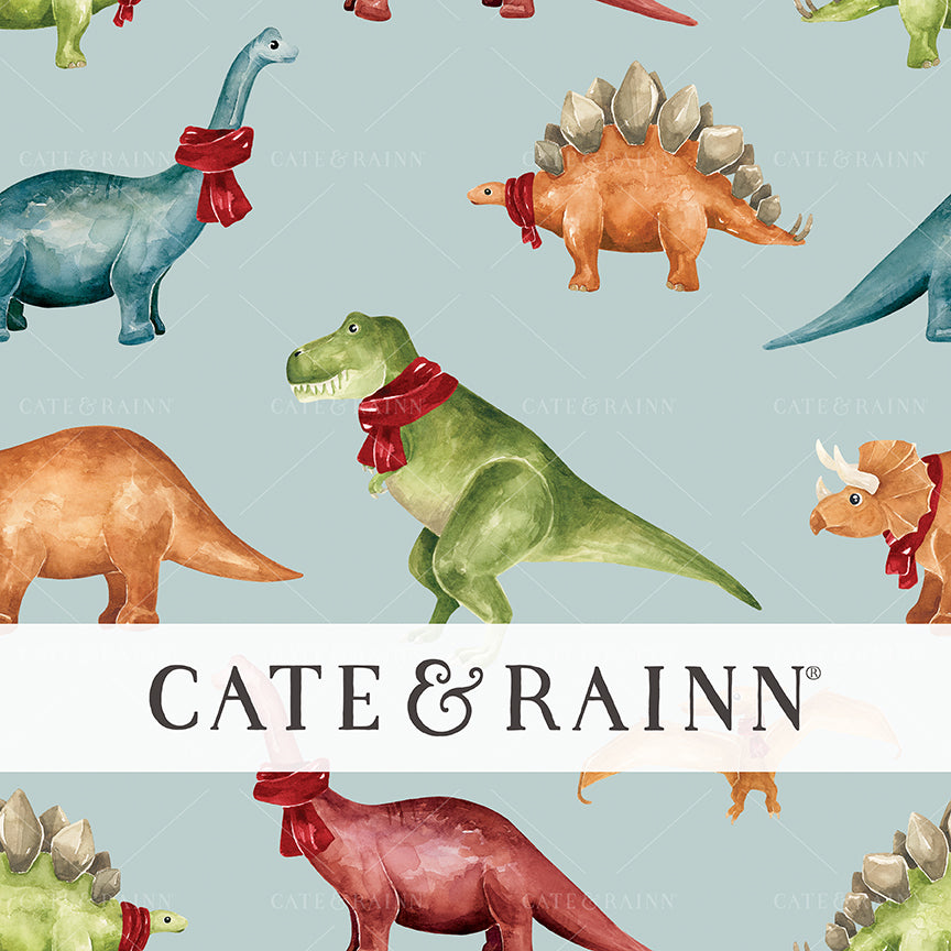 Colorful Winter Dinosaurs on Blue Seamless Pattern | Dinosaur Christmas Collection