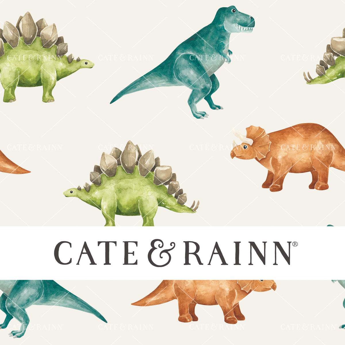 Colorful Watercolor Dinosaurs Seamless Pattern Design