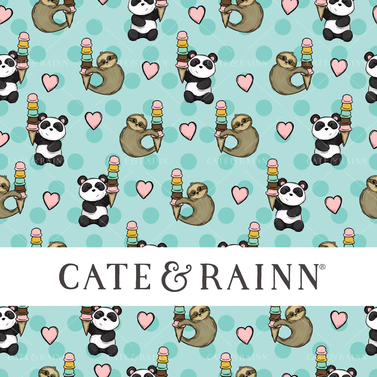 Pandas and Sloths with Ice cream cones and hearts