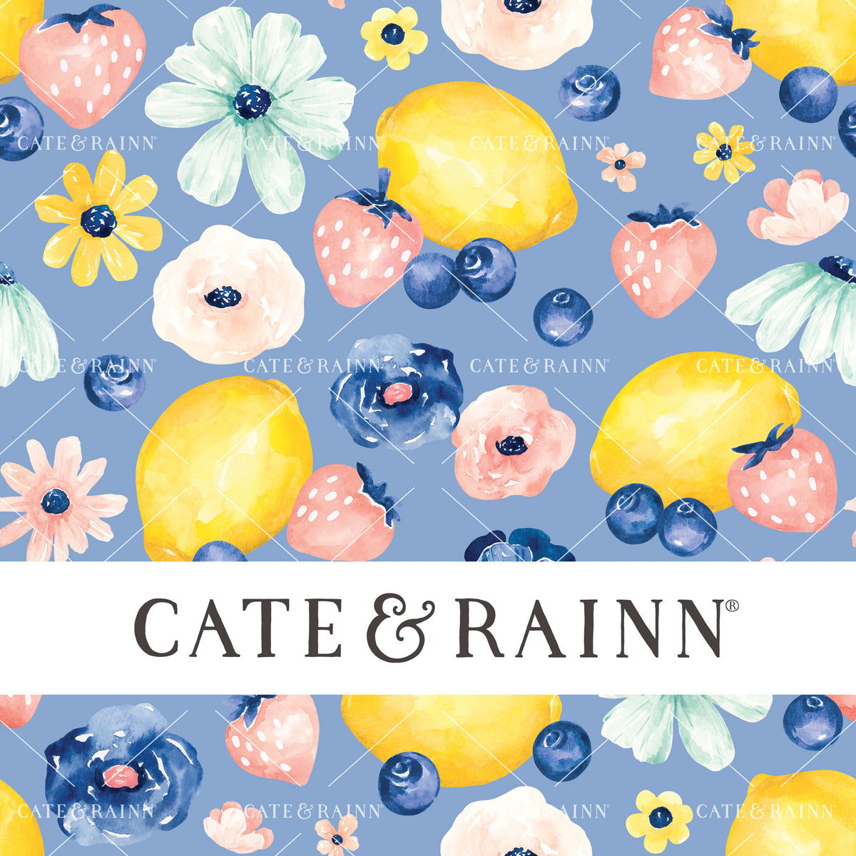 Lemon Berry Floral on Periwinkle Blue Seamless Pattern | Eliza Collection
