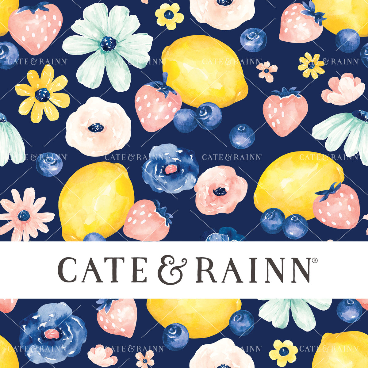 Lemon Berry Floral on Royal Blue Seamless Pattern | Eliza Collection