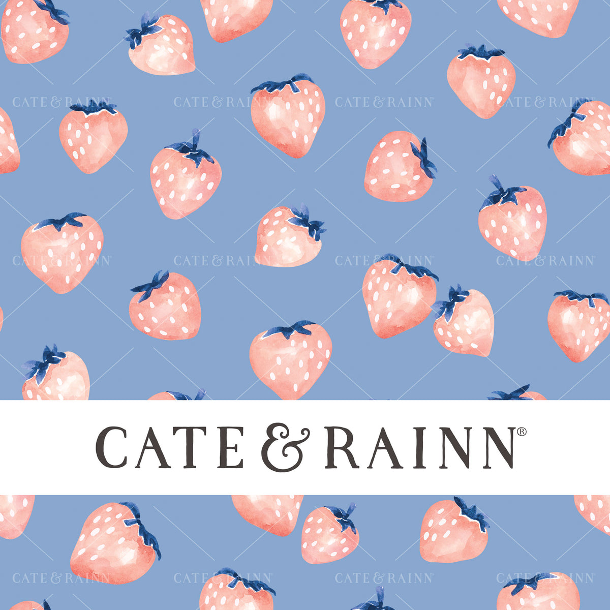 Pink Strawberries on Periwinkle Blue Seamless Pattern | Eliza Collection