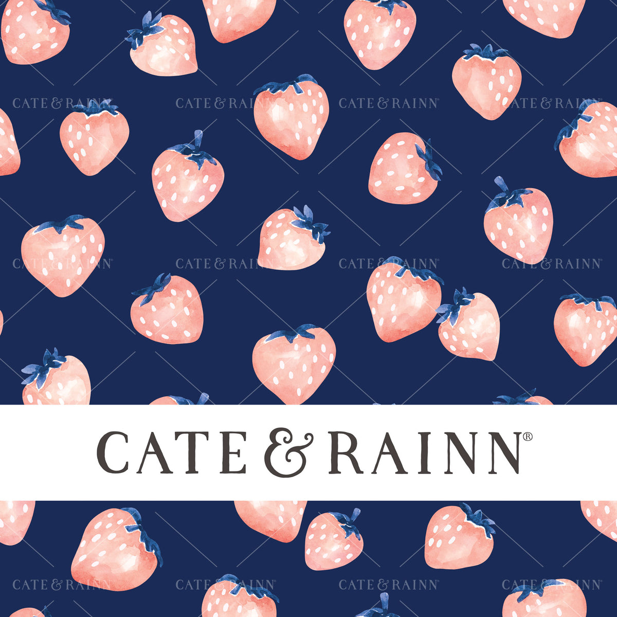 Pink Strawberries on Royal Blue Seamless Pattern | Eliza Collection