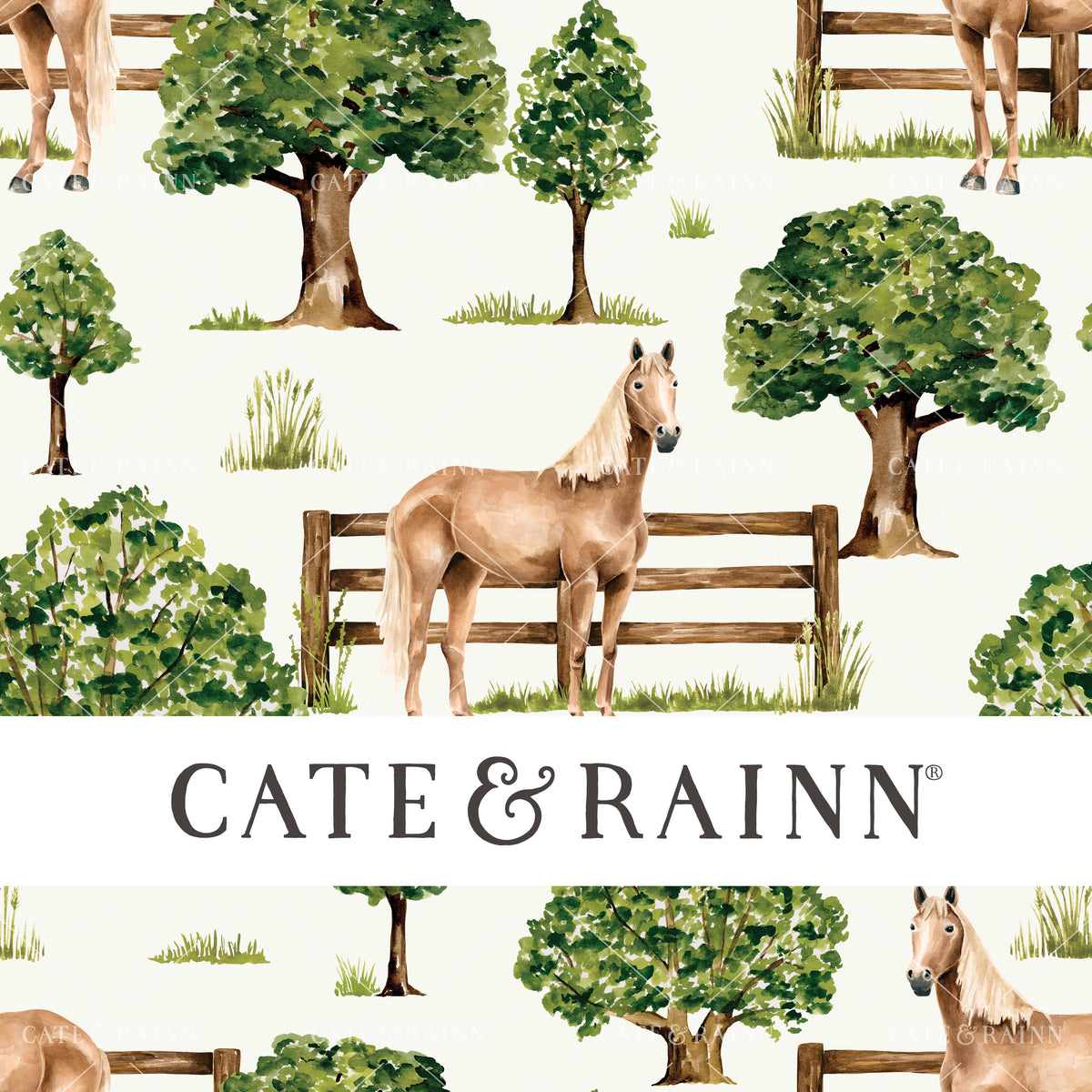 Watercolor Countryside Horse Seamless Pattern | Farm and Meadow Collection