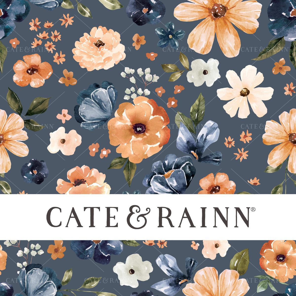 Watercolor Floral on Blue Seamless Pattern | Farm and Meadow Collection