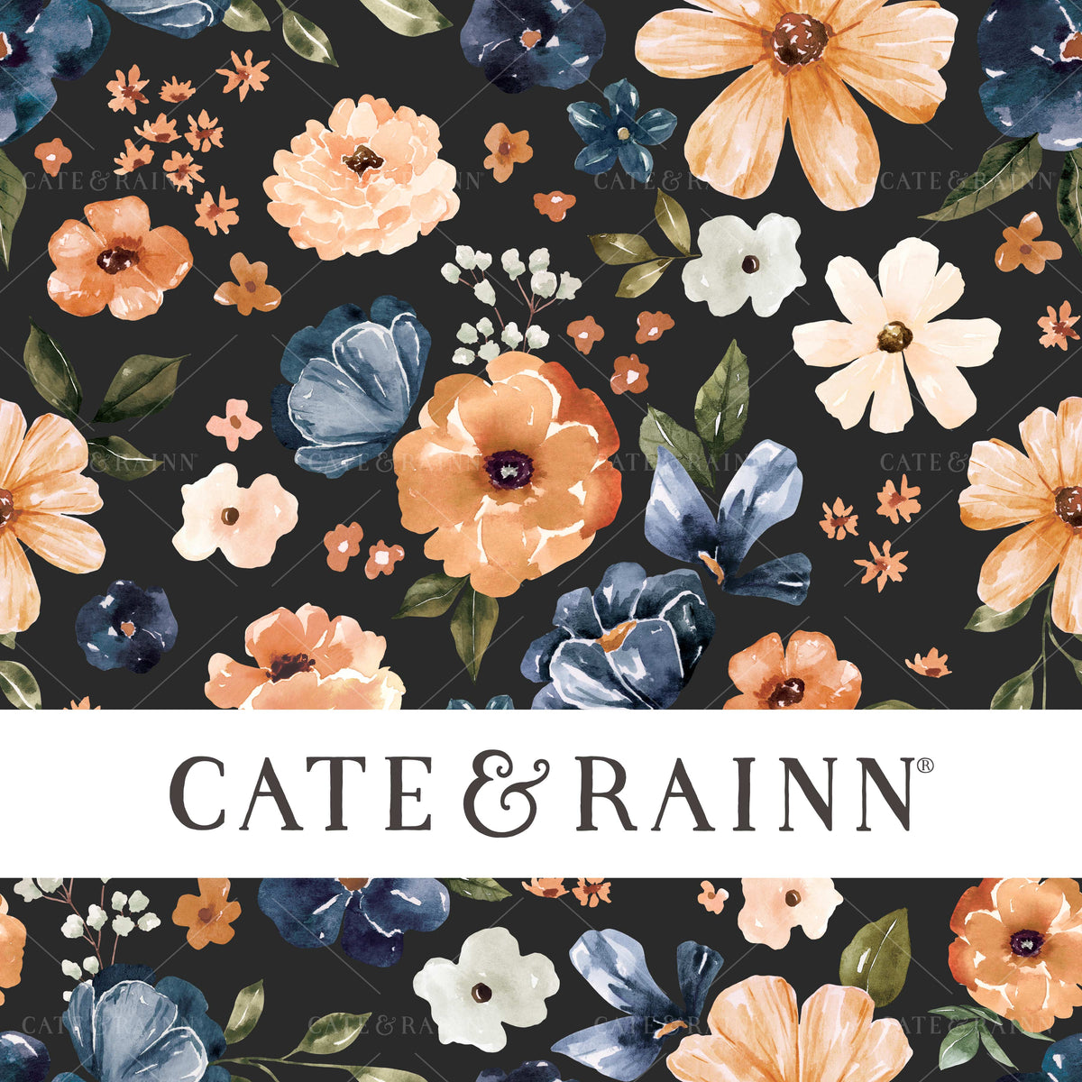 Watercolor Floral on Black Seamless Pattern | Farm and Meadow Collection