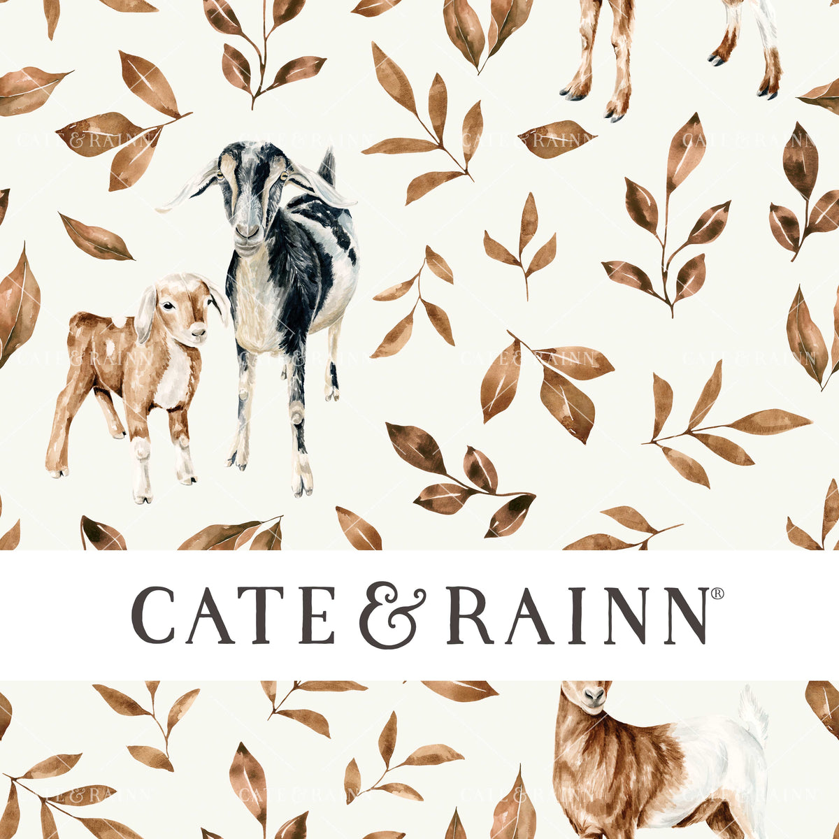Watercolor Goats and Fall Leaves Seamless Pattern | Farm and Meadow Collection