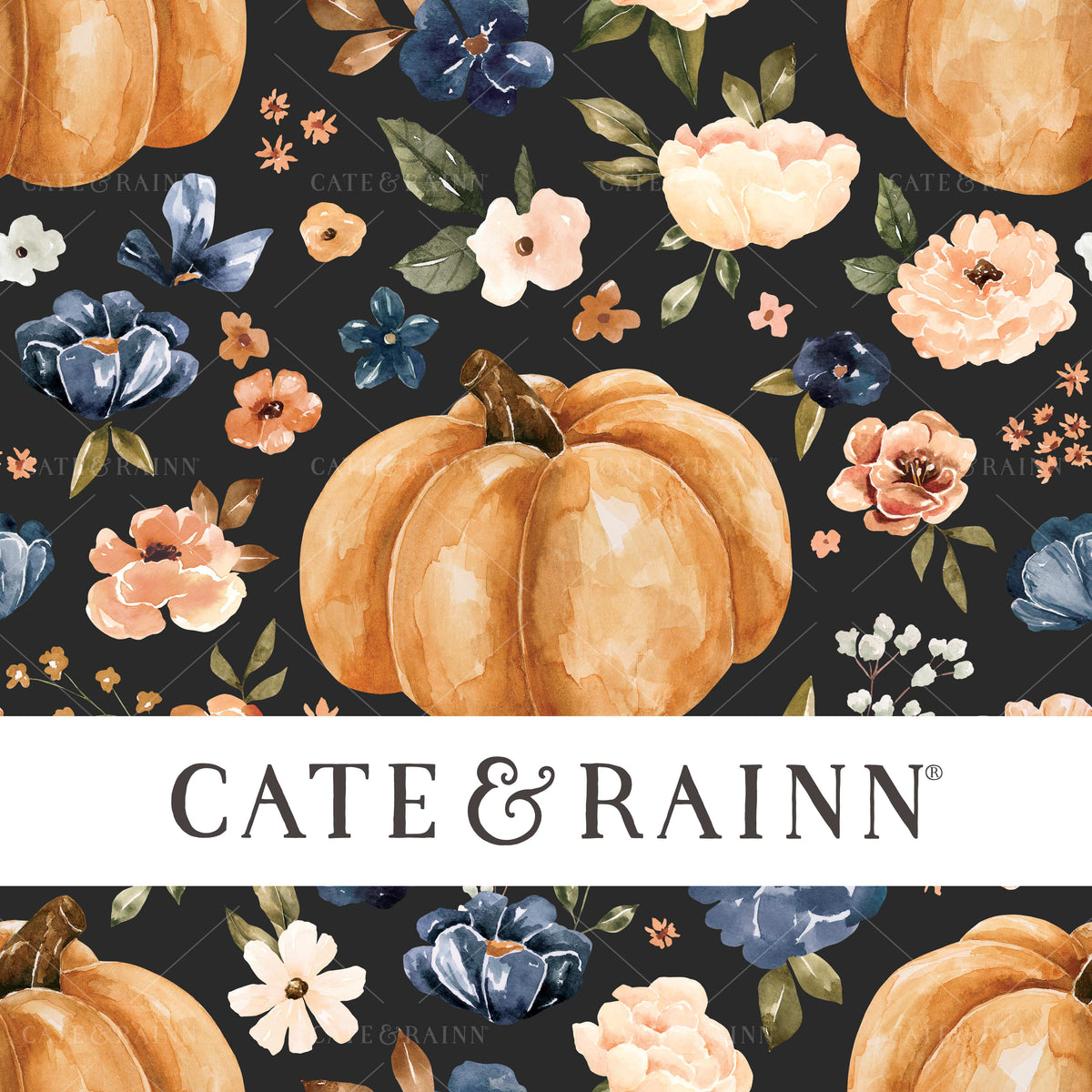 Dark Pumpkin Floral Seamless Pattern | Farm and Meadow Collection
