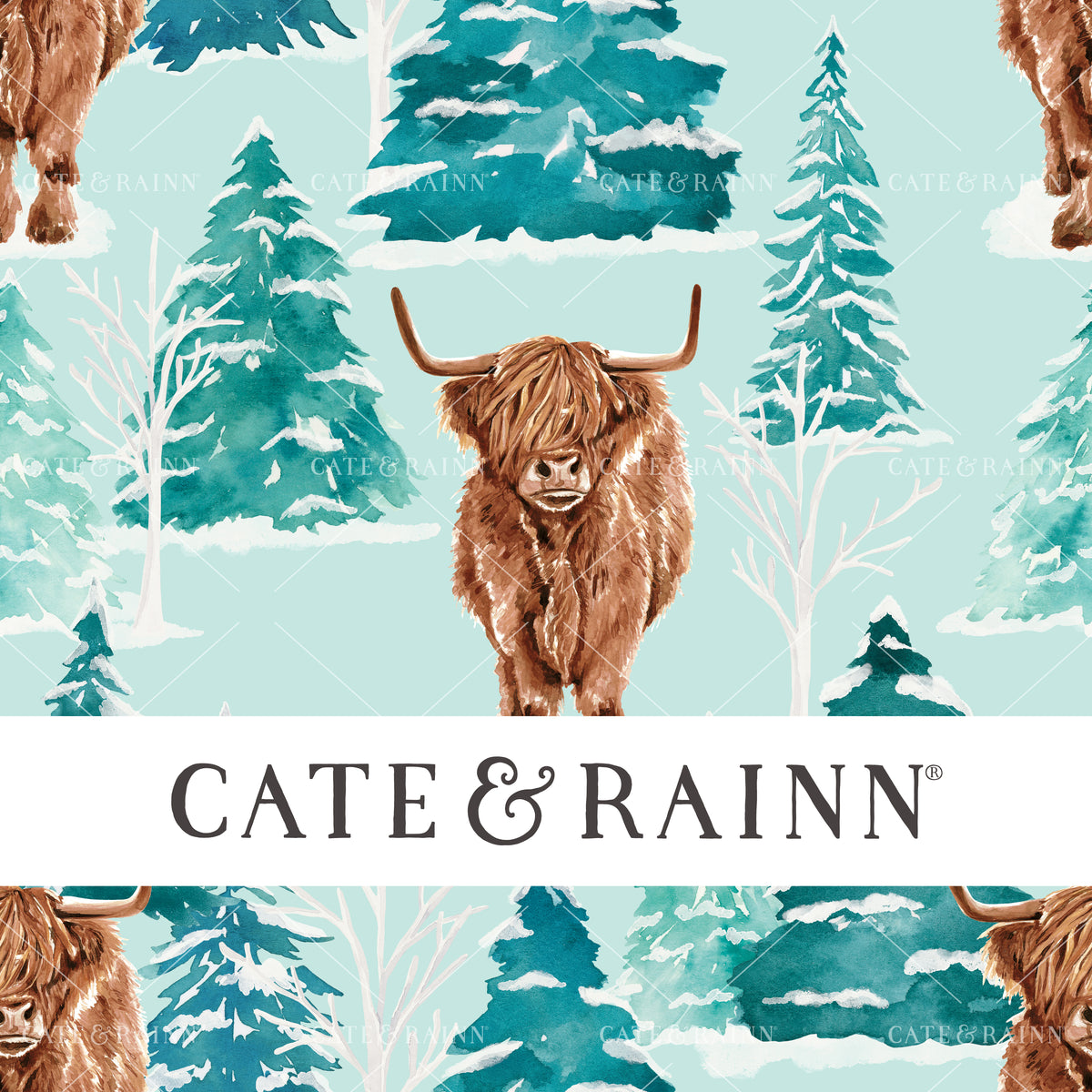 Highland Cow Winter Forest by Cate and Rainn® ©2023