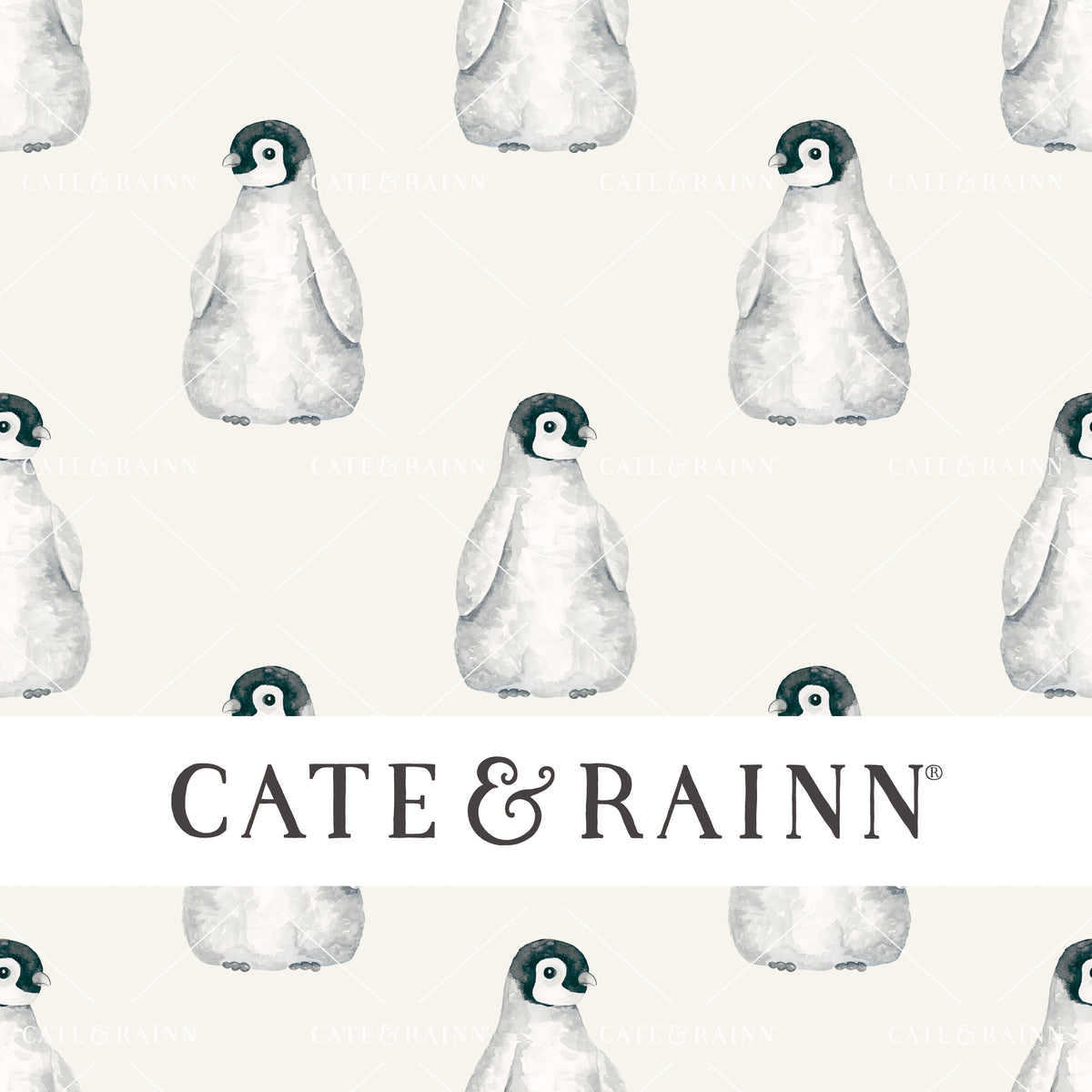 Little watercolor penguins seamless pattern design by Cate and Rainn® ©2023