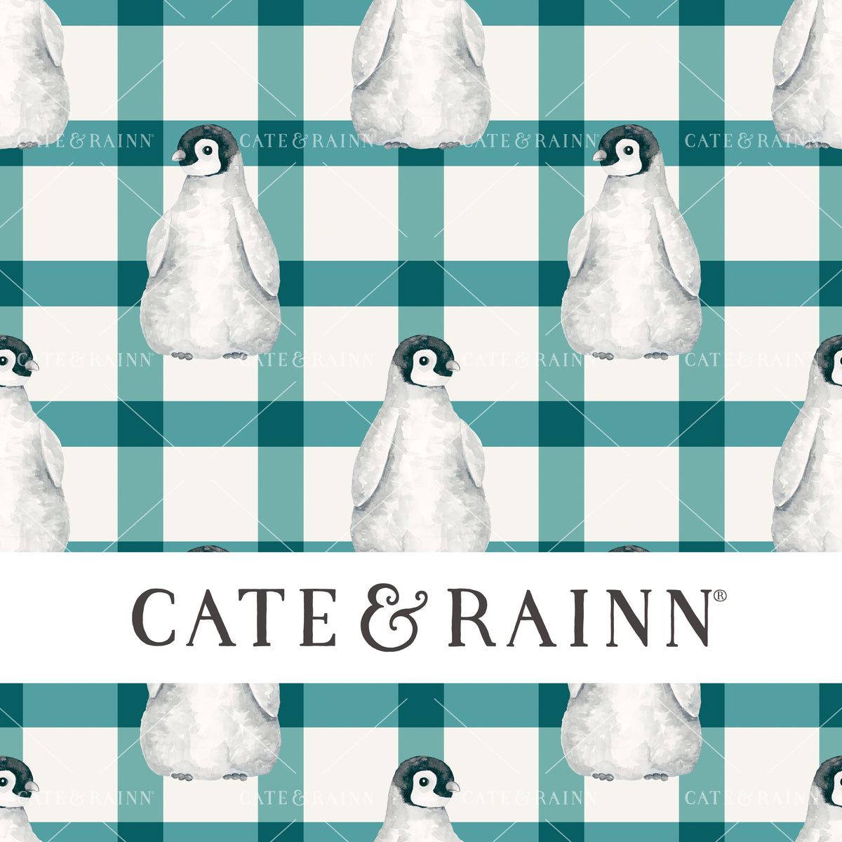 Baby penguin plaid seamless pattern design by Cate and Rainn® ©2023