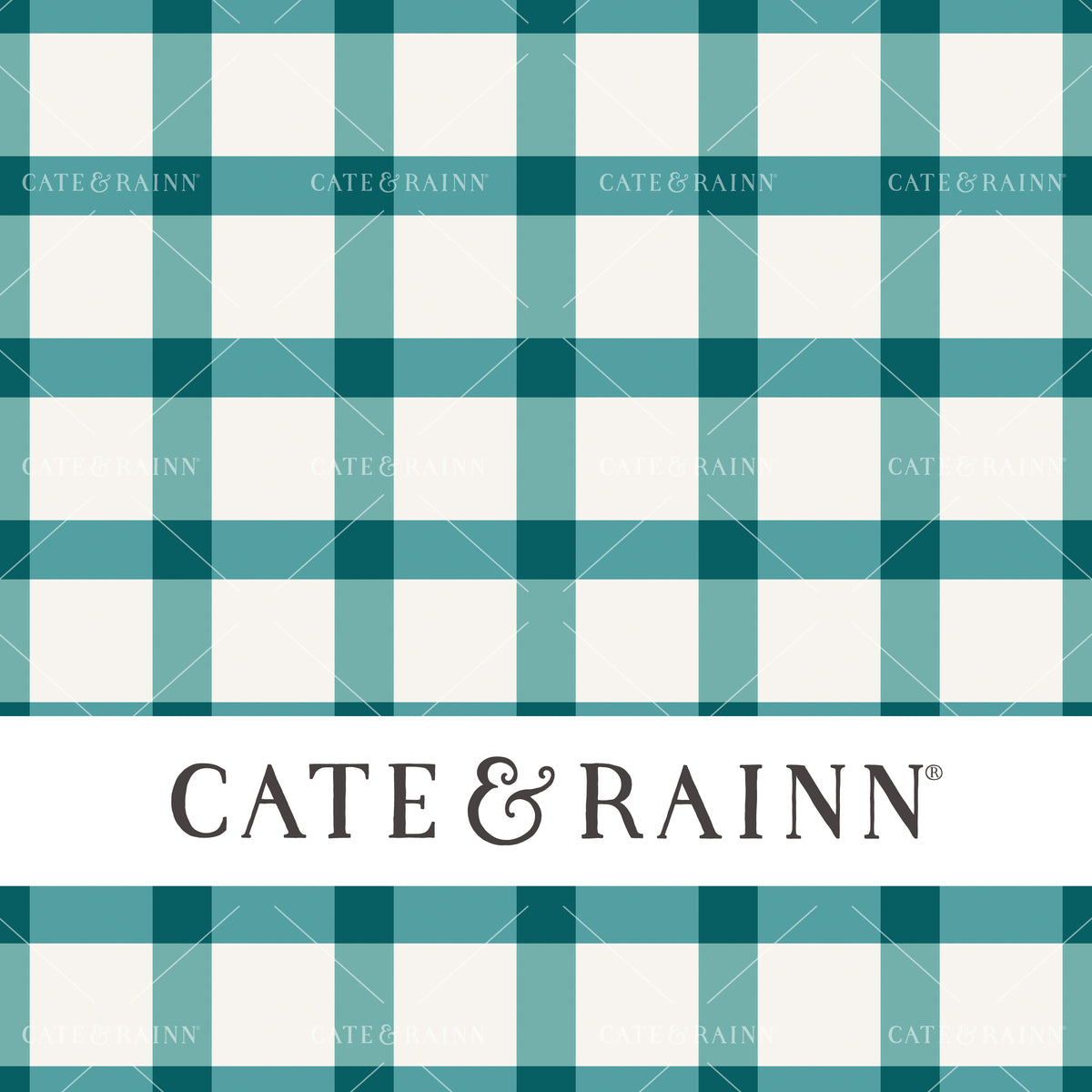 Teal and Cream Plaid seamless pattern design by Cate and Rainn® ©2023