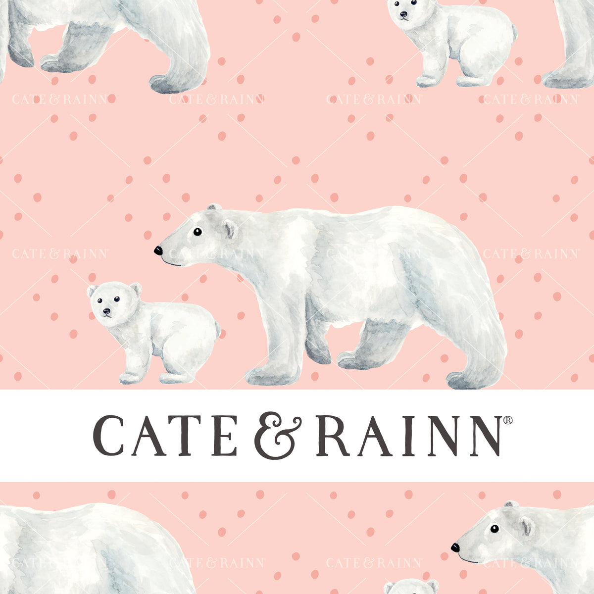 Watercolor Polar Bear seamless pattern design by Cate and Rainn® ©2023