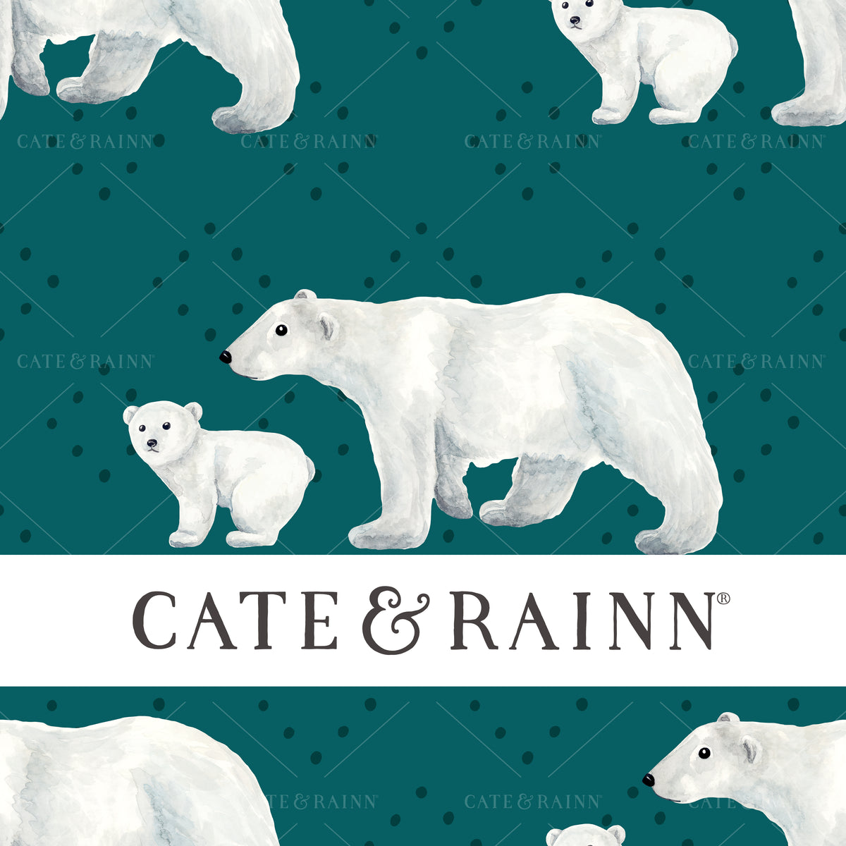 Watercolor Polar Bear seamless pattern design by Cate and Rainn® ©2023