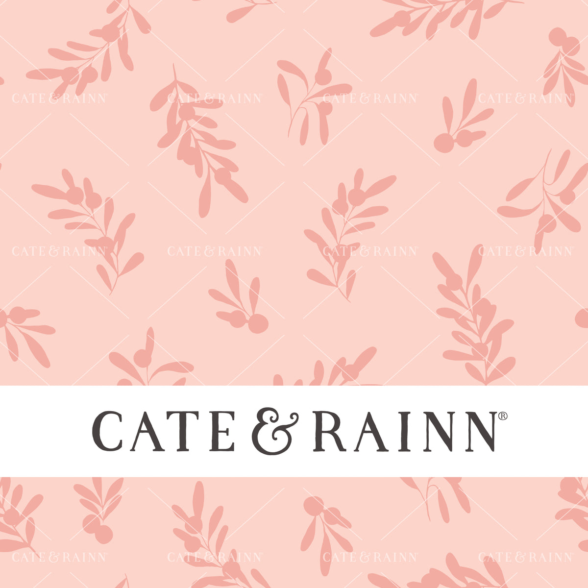 Light Pink Holly Sprigs and Berries seamless pattern design by Cate and Rainn® ©2023