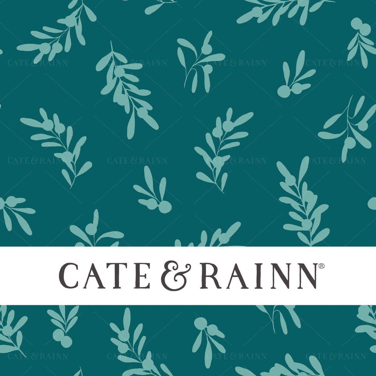 Teal Holly Sprigs and Berries seamless pattern design by Cate and Rainn® ©2023