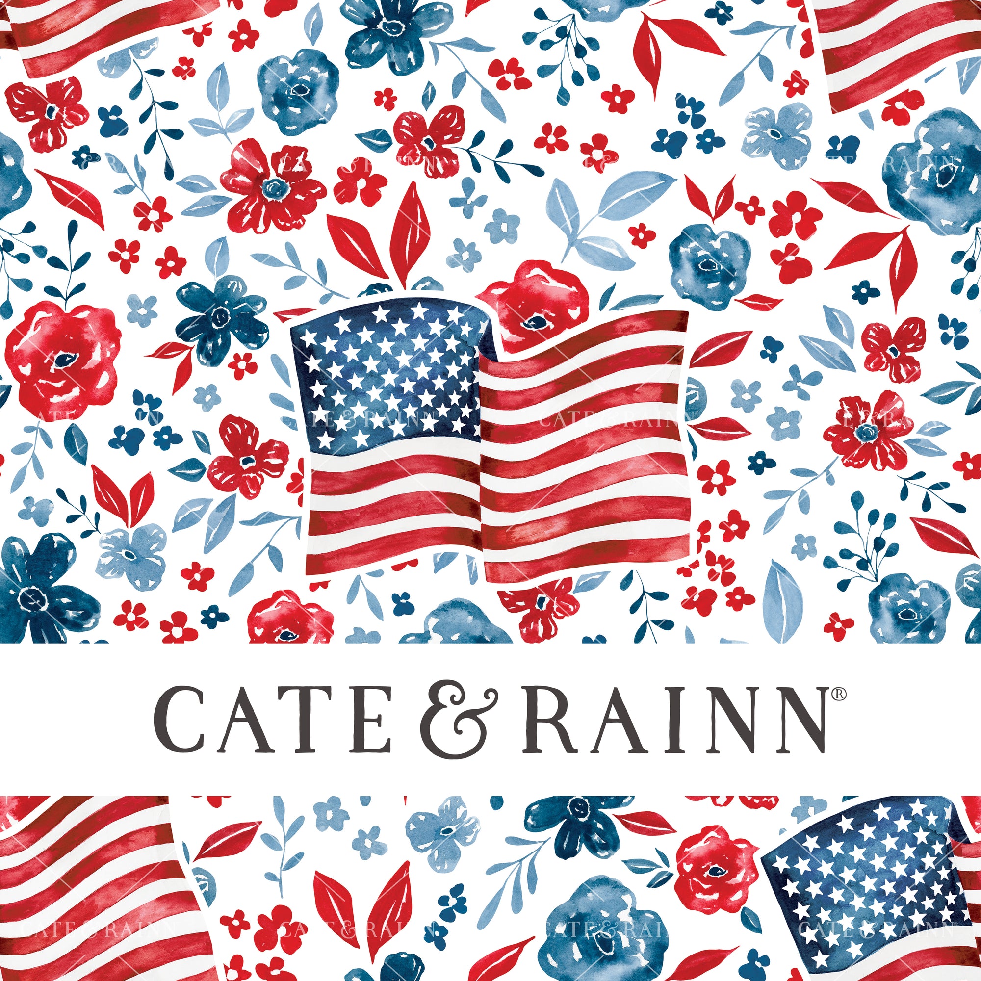 American Flag Freedom Floral seamless pattern design by Cate & Rainn®