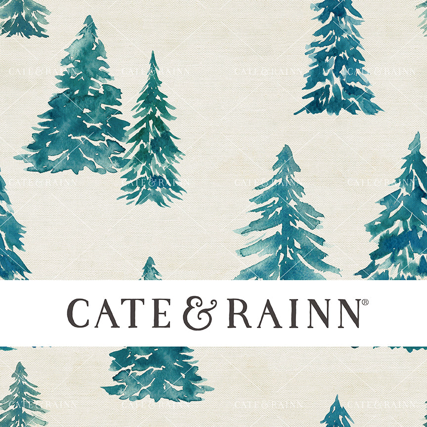 Rustic watercolor Christmas trees seamless pattern design on a burlap textured background.