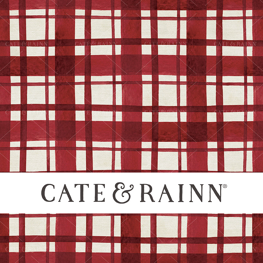 A rustic red and white watercolor farmhouse plaid seamless pattern design with a burlap textured background.