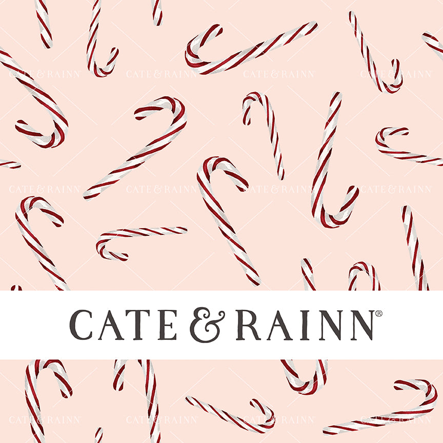 Watercolor candy canes seamless pattern toss design on a pink background.