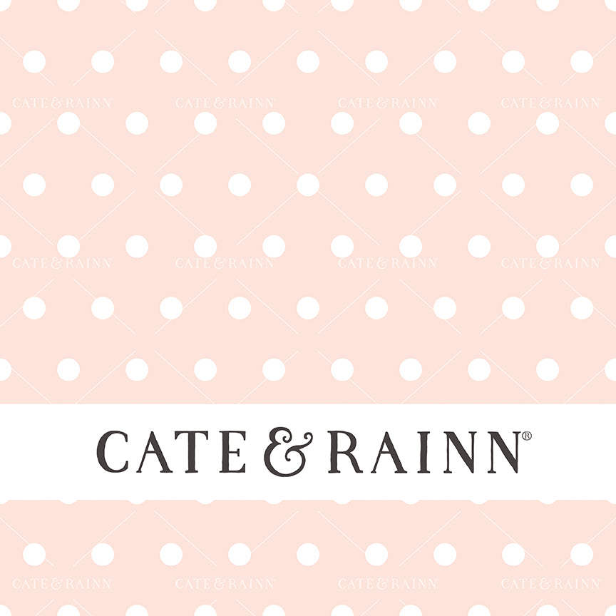 Pink and White Polka Dot Seamless Pattern Design with Cate &amp; Rainn Watermark.