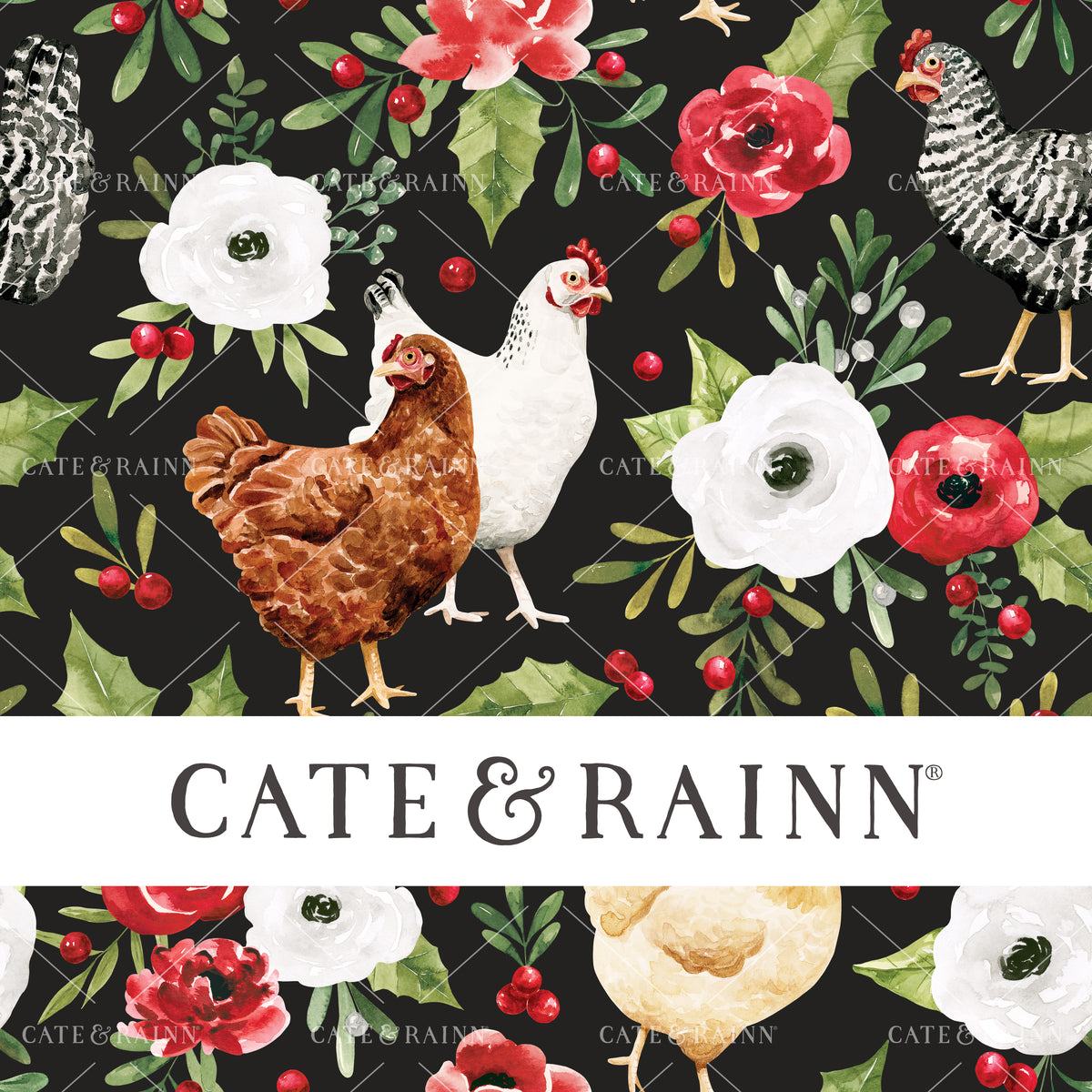 Holiday Chicken Christmas Floral by Cate and Rainn® ©2023