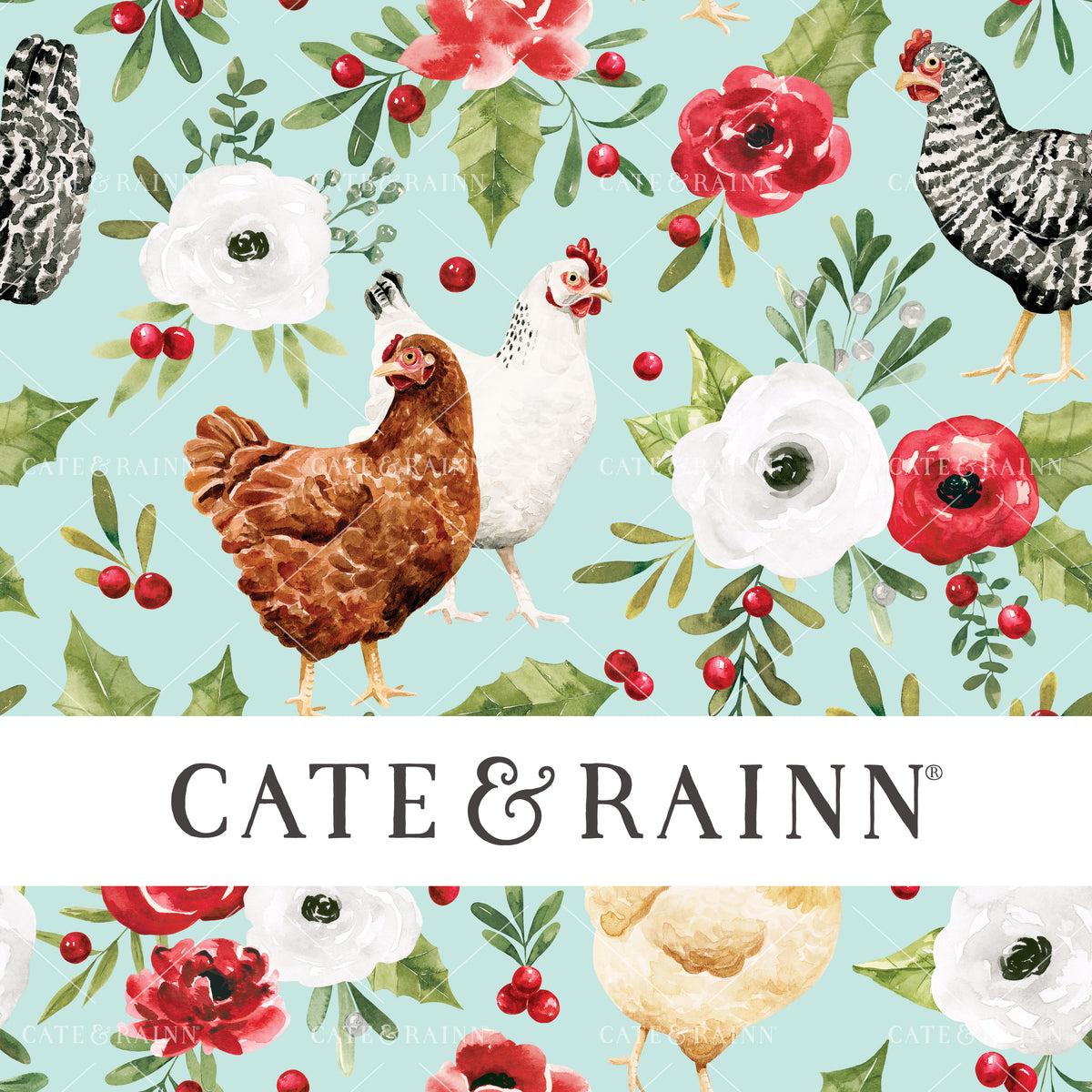 Holiday Chicken Christmas Floral by Cate and Rainn® ©2023