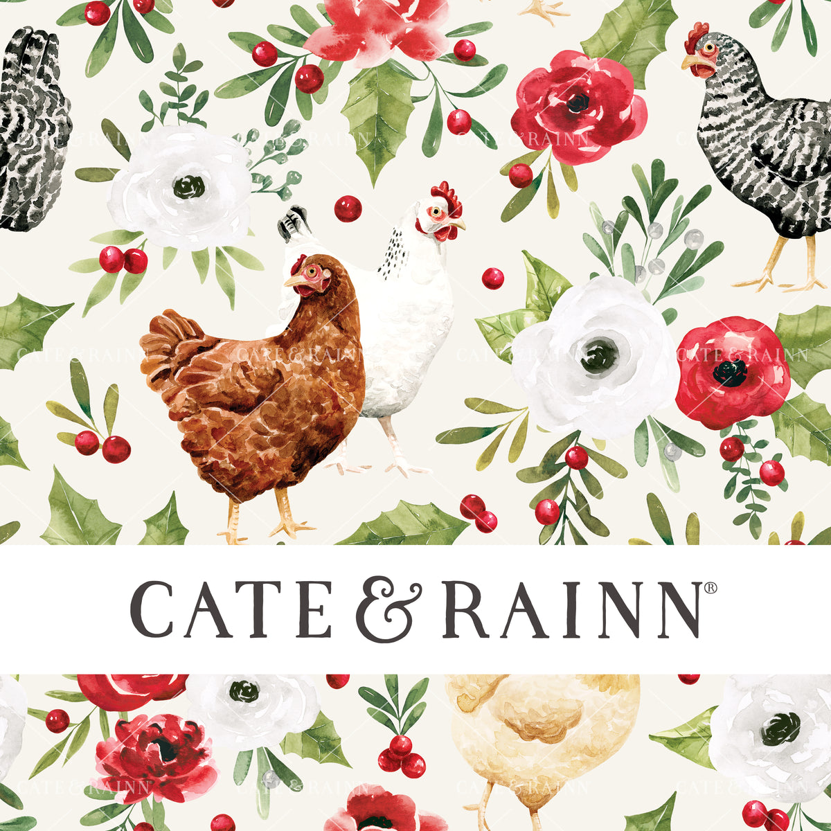 Holiday Chicken Christmas Floral by Cate and Rainn® ©2023