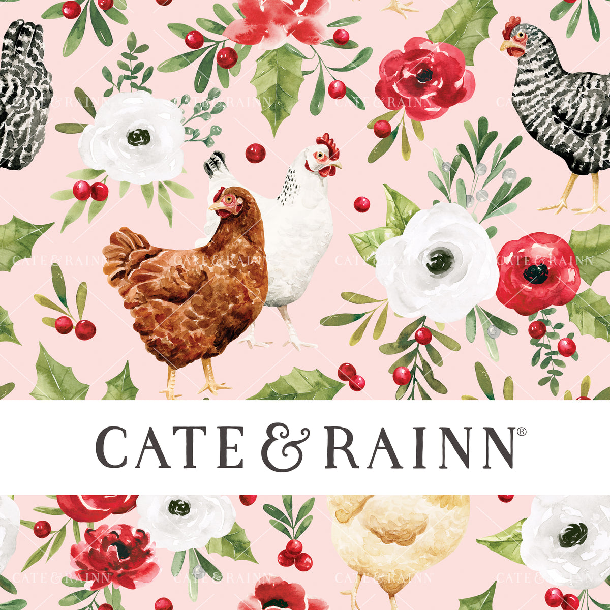 Holiday Chicken Christmas Floral by Cate and Rainn® ©2023