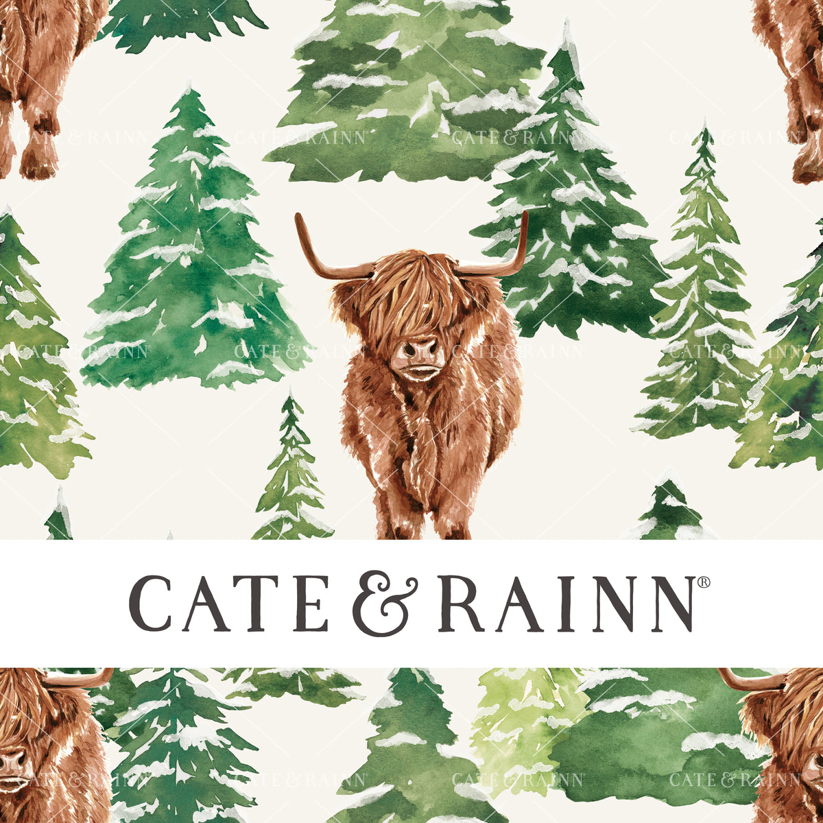 Highland Cow Winter Forest by Cate and Rainn® ©2023
